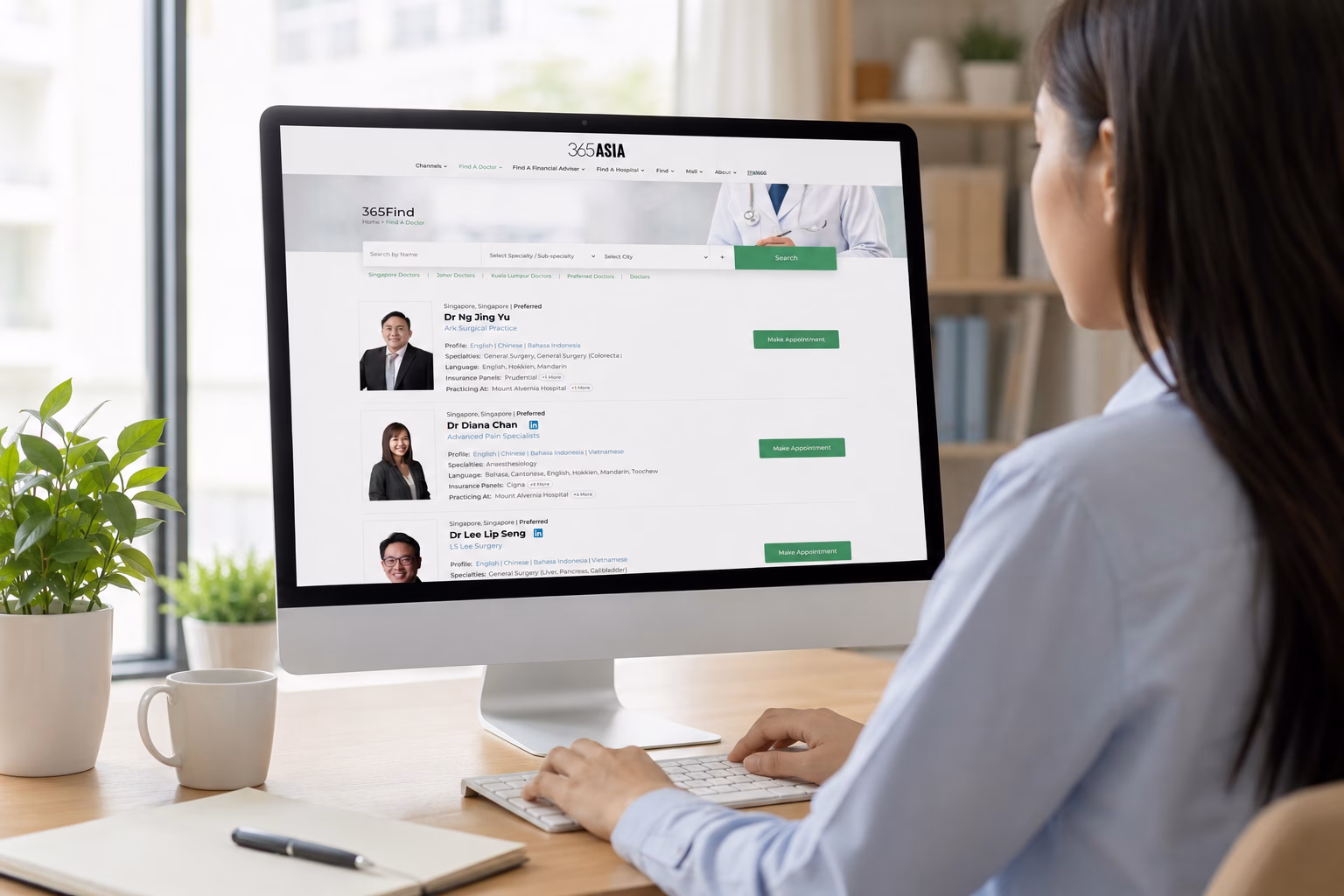 Find A Doctor directory displayed on a desktop screen